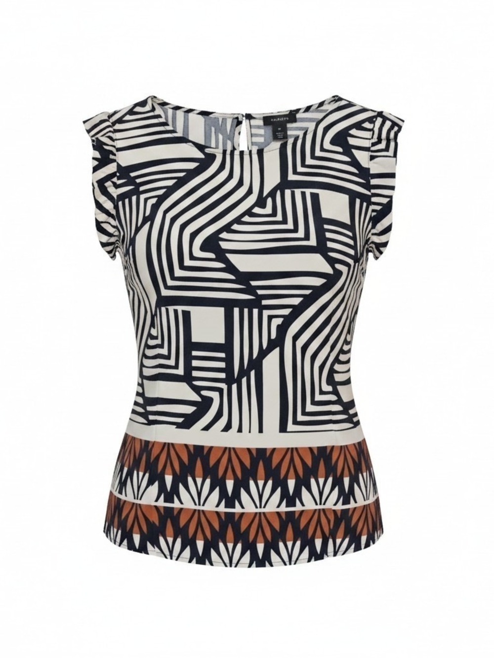 Halogen Black, Cream and Brown Geometric Cap-Sleeve Top